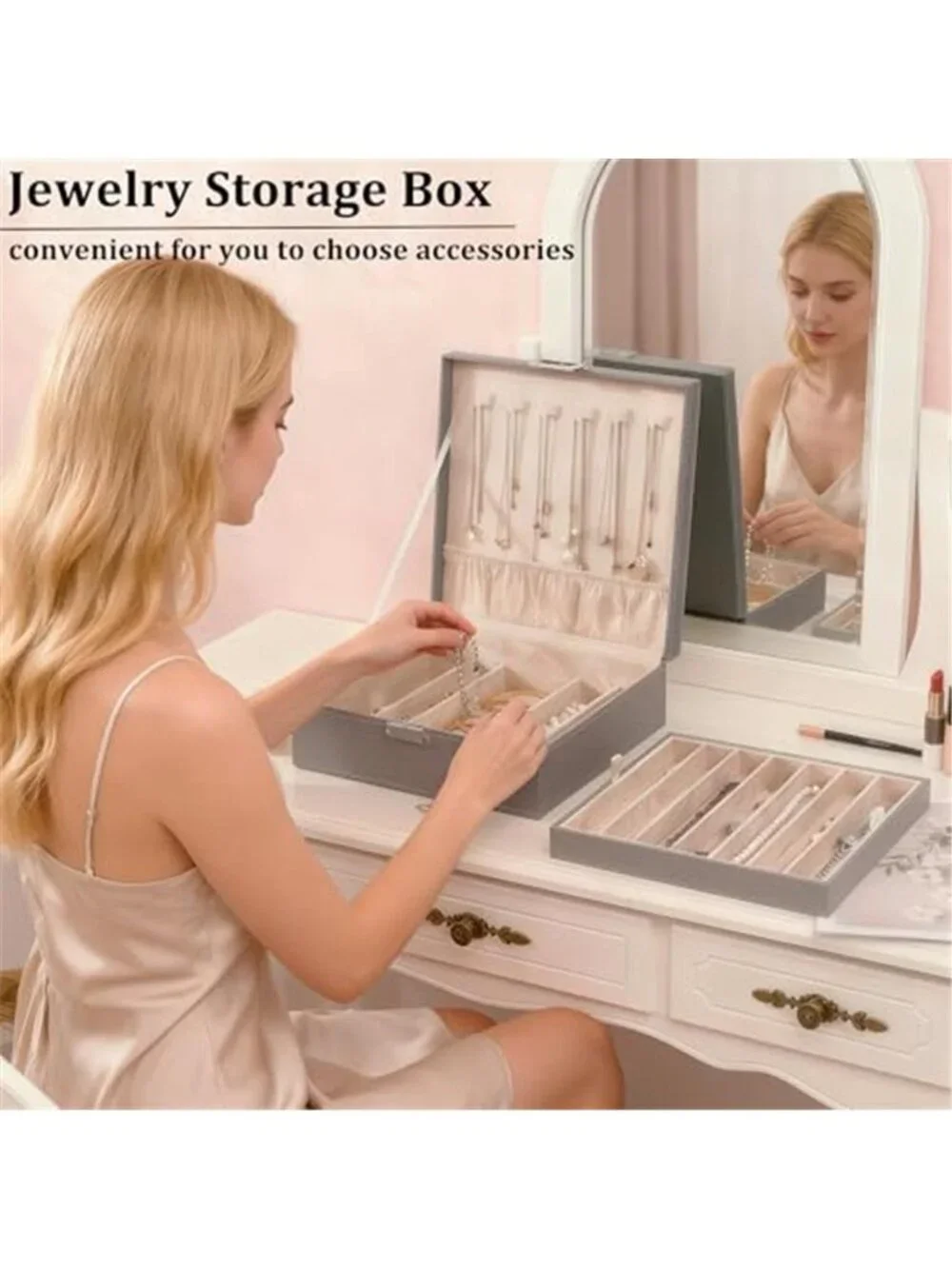 Jewelry Box Organizer, 2-Layer Necklace Organizer Box, Modern Style Necklace